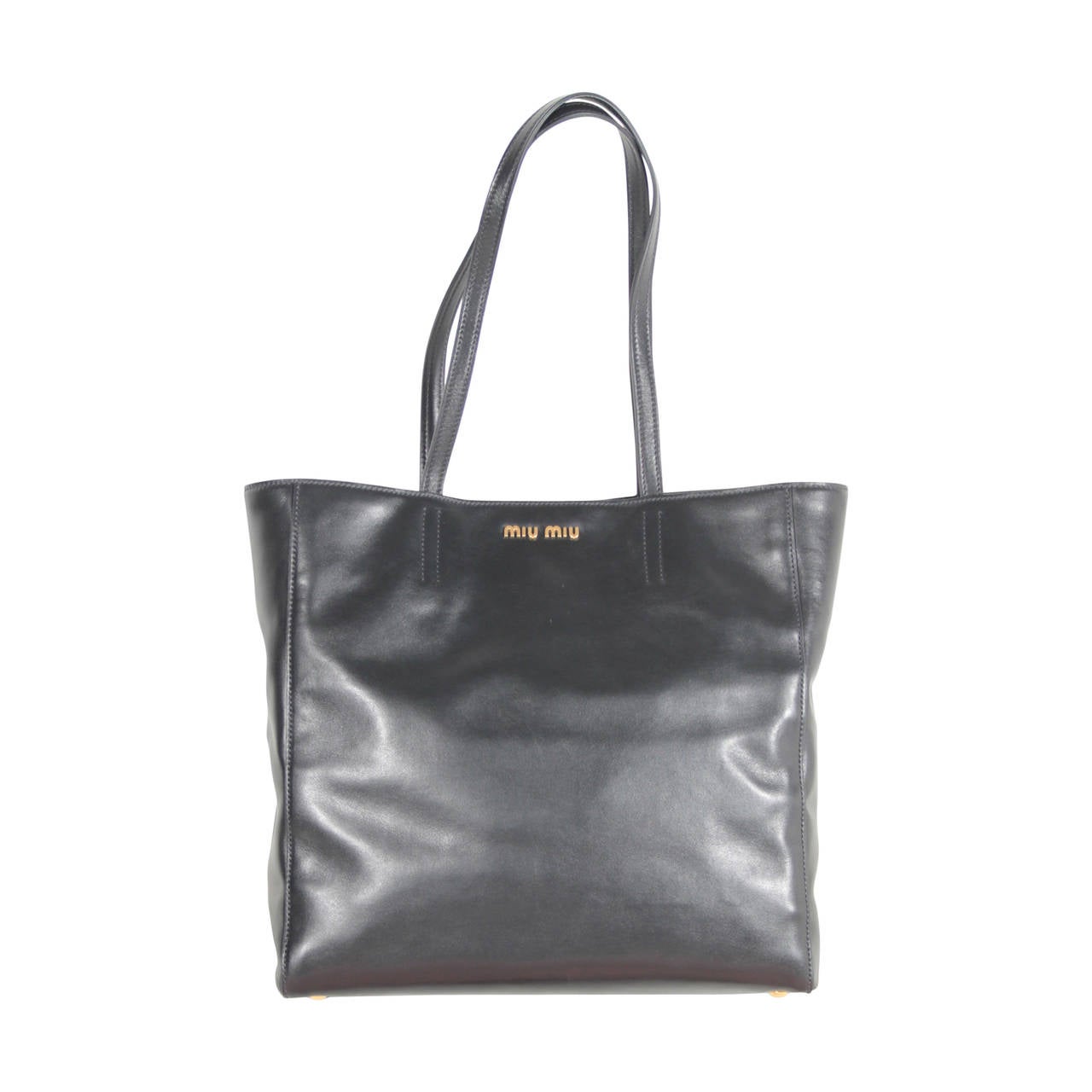 MIU MIU PRADA Black SOFT CALF Leather SHOPPING BAG Tote HANDBAG R1914S ...