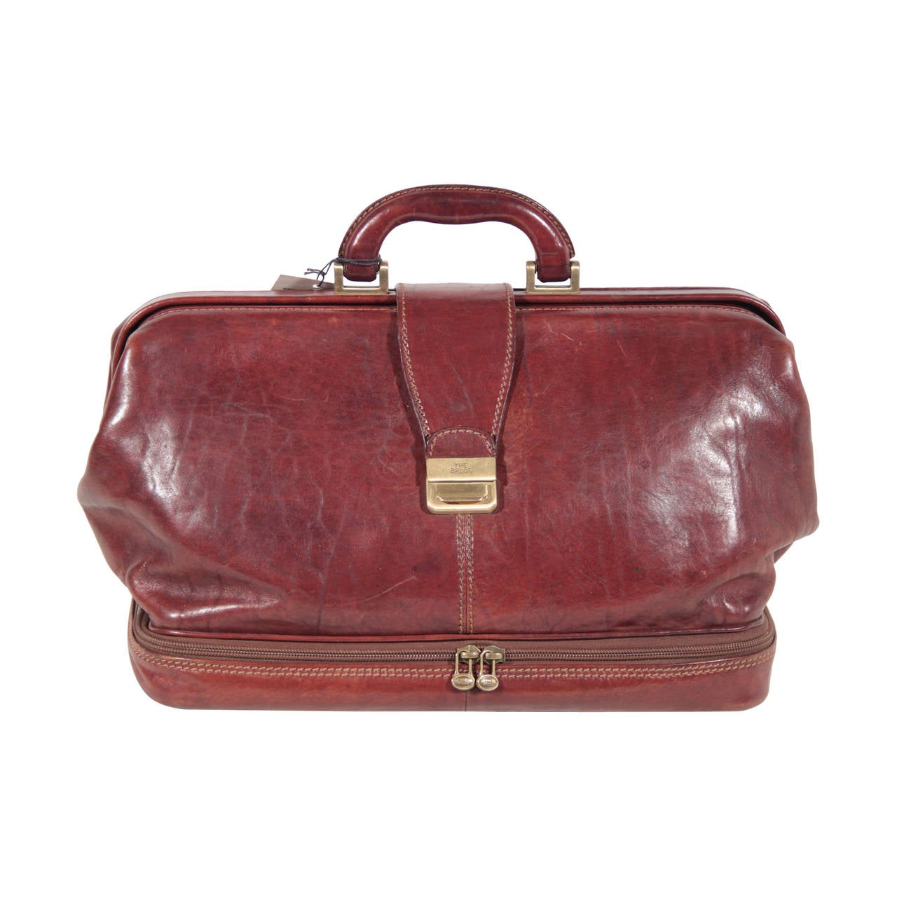 THE BRIDGE Brown Leather GLADSTONE BAG Doctor HANDBAG w/ BOTTOM ...