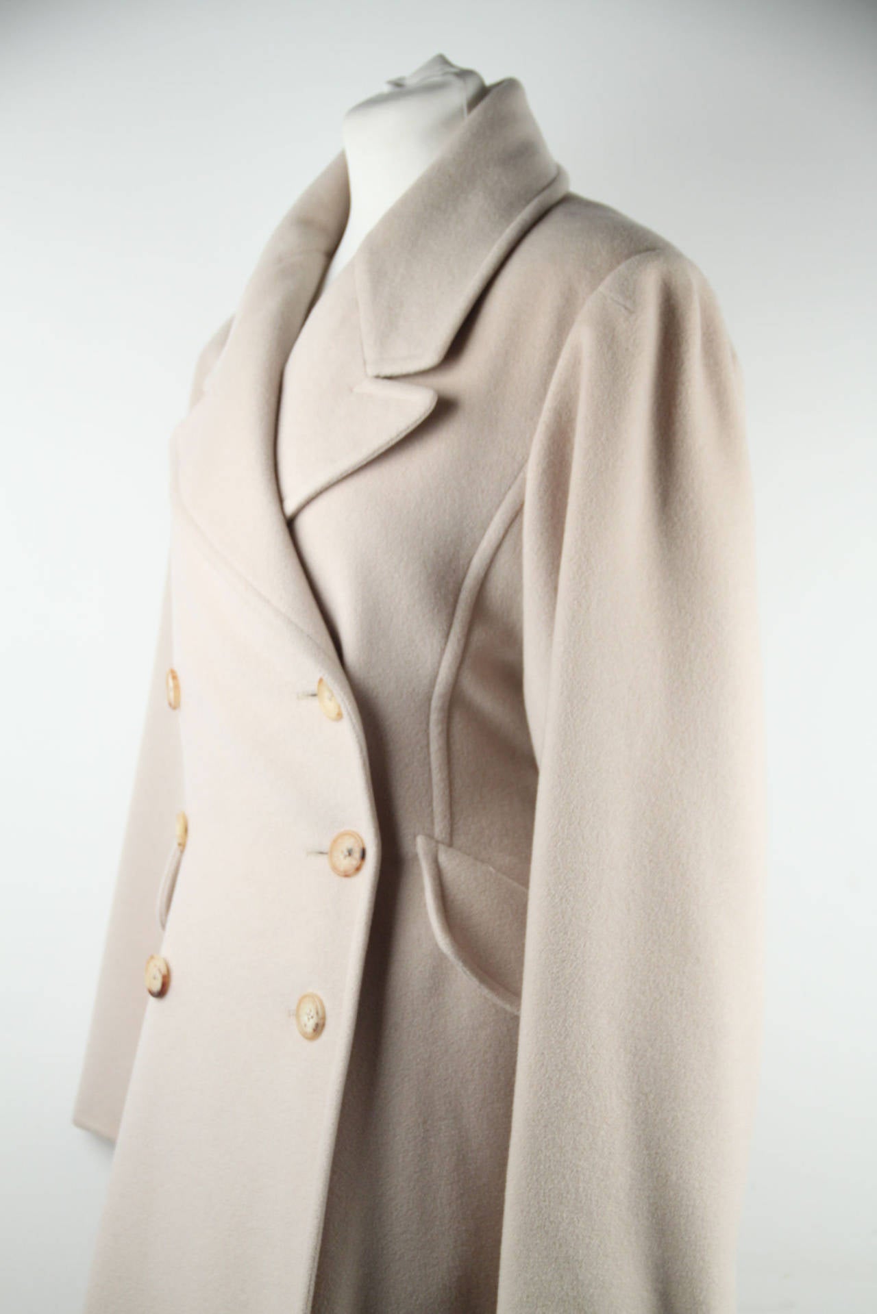 HERMES PARIS Vintage Beige Cashmere DOUBLE BREASTED COAT Full Lenght Sz 38 2