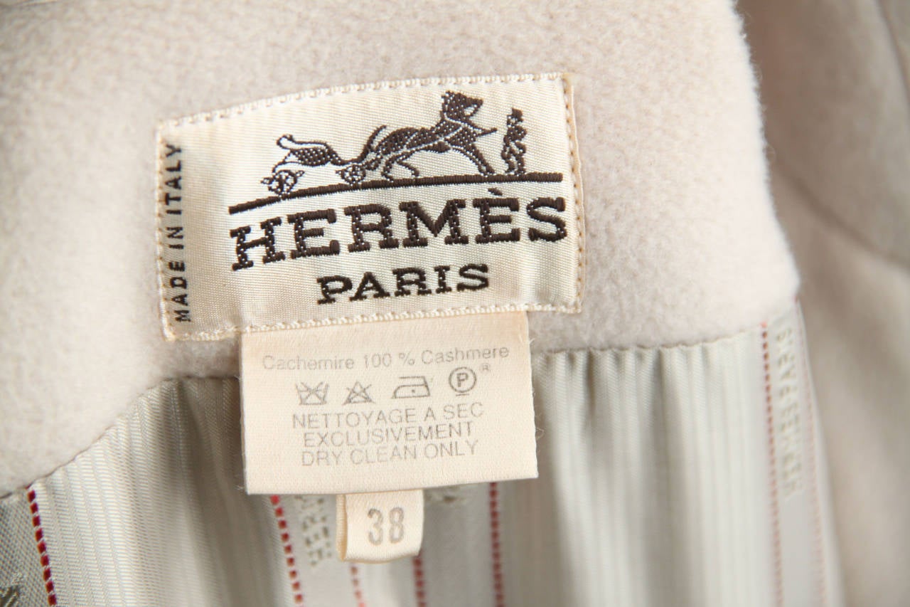 HERMES PARIS Vintage Beige Cashmere DOUBLE BREASTED COAT Full Lenght Sz 38 5
