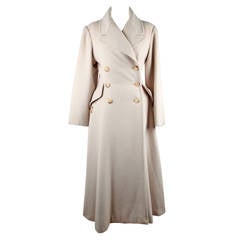 HERMES PARIS Retro Beige Cashmere DOUBLE BREASTED COAT Full Lenght Sz 38