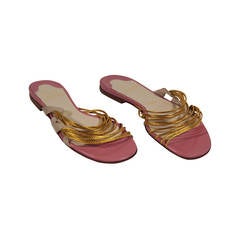 CHRISTIAN LOUBOUTIN Vintage Pink & Gold Leather STRAPPY FLAT SANDALS Sz 39