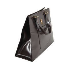 YVES SAINT LAURENT Vintage Brown Leather SATCHEL Handbag TOTE w/ Strap AS