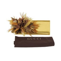 GUCCI Auth Yellow Satin ANGELICA CLUTCH Handbag EVENING BAG Feather Appliqued 6