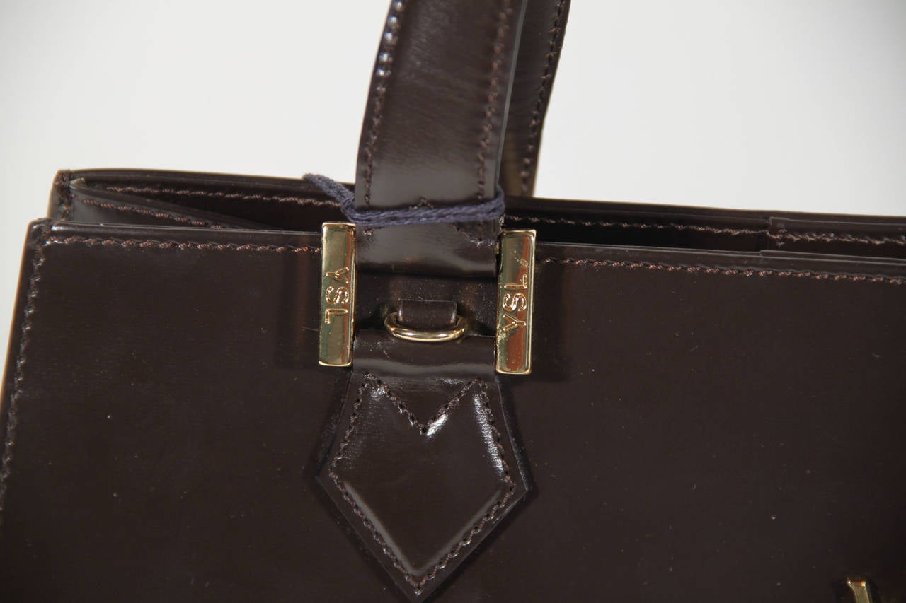 YVES SAINT LAURENT Vintage Brown Leather SATCHEL Handbag TOTE w/ Strap AS In Excellent Condition In Rome, Rome