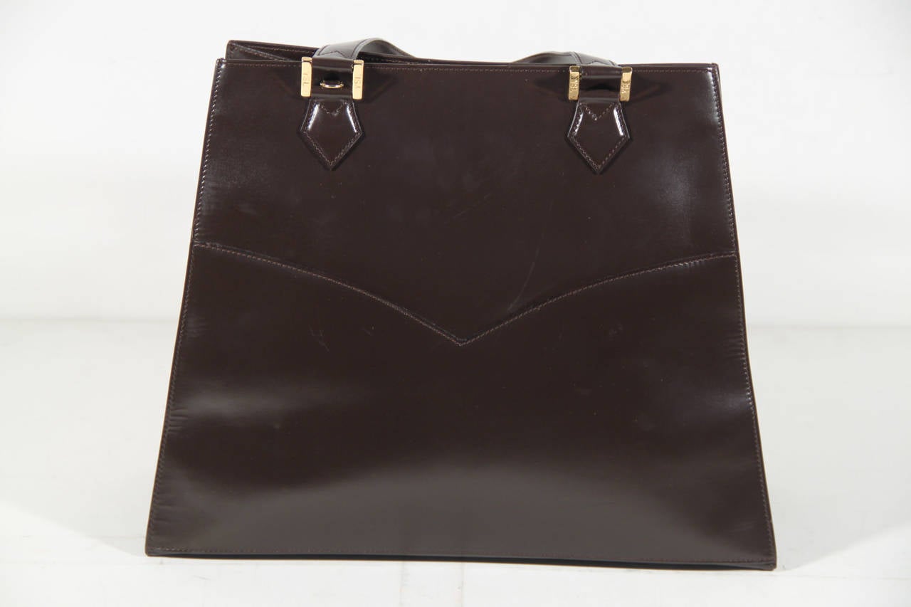 YVES SAINT LAURENT Vintage Brown Leather SATCHEL Handbag TOTE w/ Strap AS 1