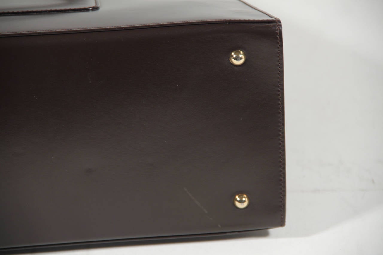 YVES SAINT LAURENT Vintage Brown Leather SATCHEL Handbag TOTE w/ Strap AS 2