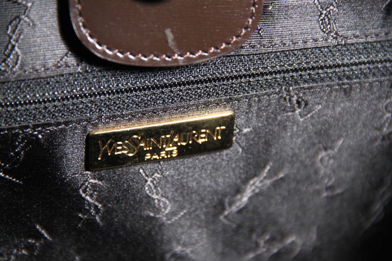 YVES SAINT LAURENT Vintage Brown Leather SATCHEL Handbag TOTE w/ Strap AS 4