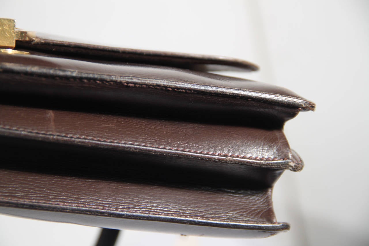 HERMES PARIS Vintage Brown Leather RING BAG Flap Purse HANDBAG 1