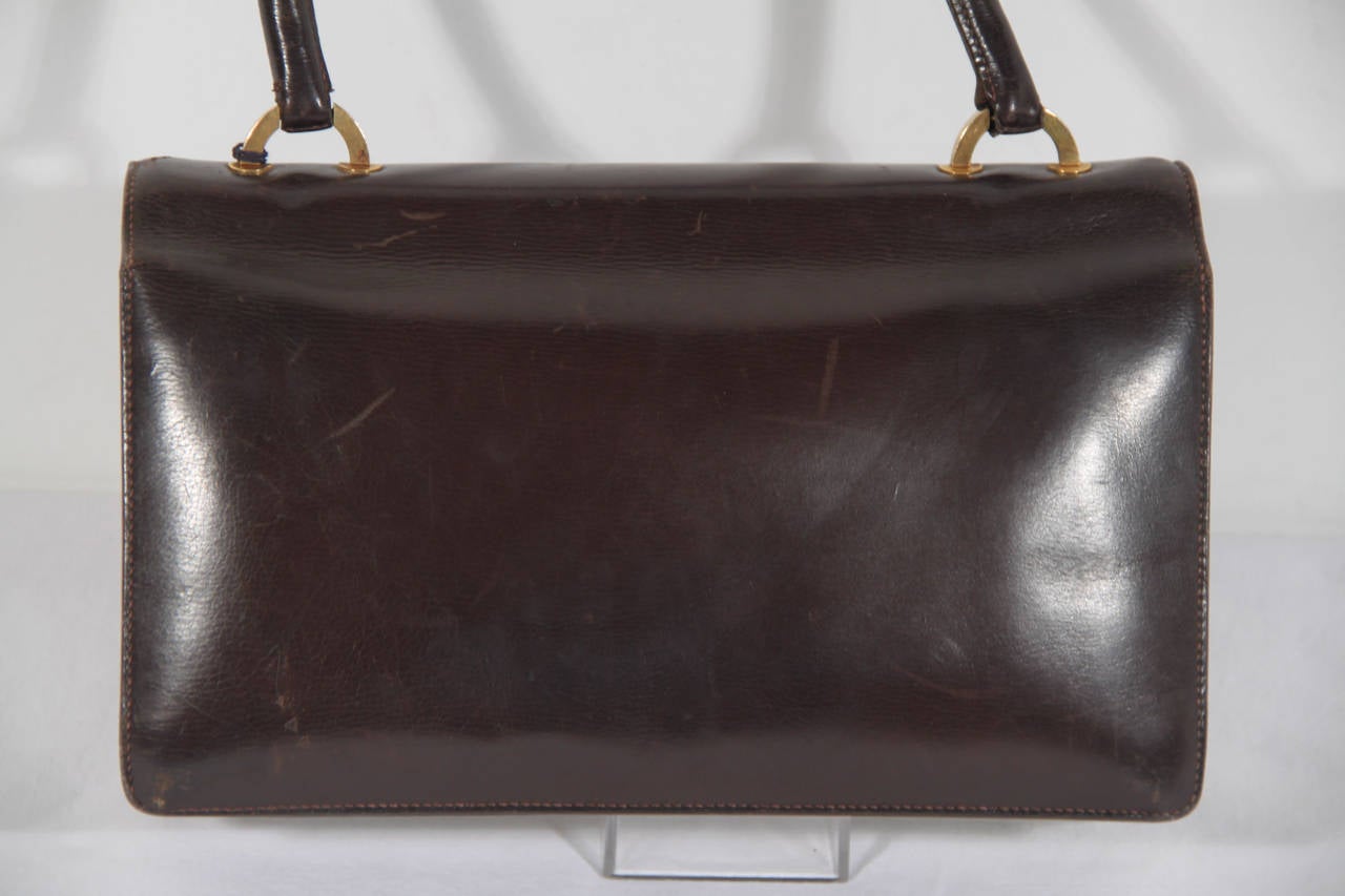 HERMES PARIS Vintage Brown Leather RING BAG Flap Purse HANDBAG 2