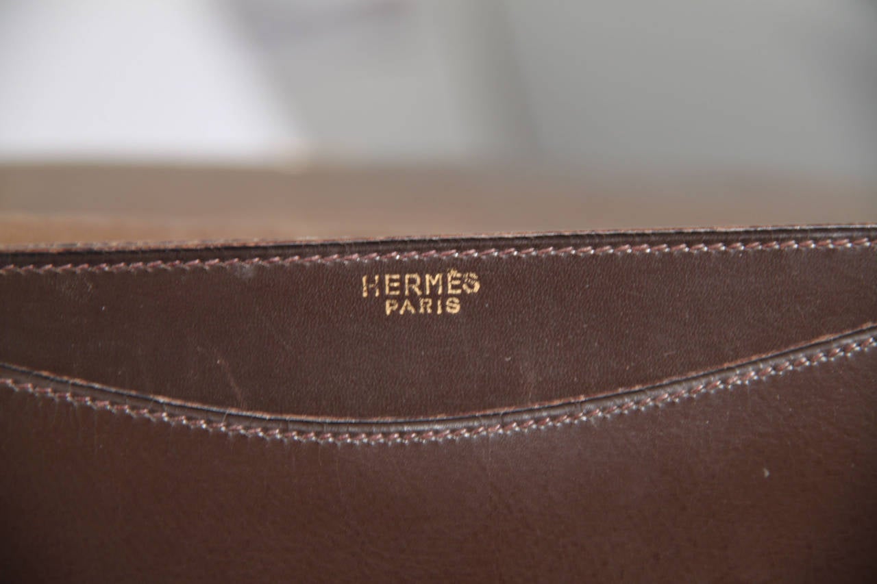 HERMES PARIS Vintage Brown Leather RING BAG Flap Purse HANDBAG 3