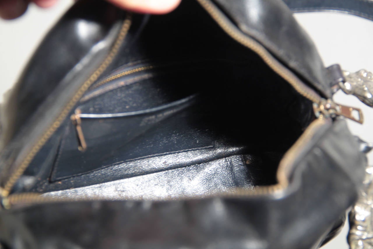 ROBERTA DI CAMERINO Vintage Black Leather HANDBAG Bag  w/ HORSE HEADS 4