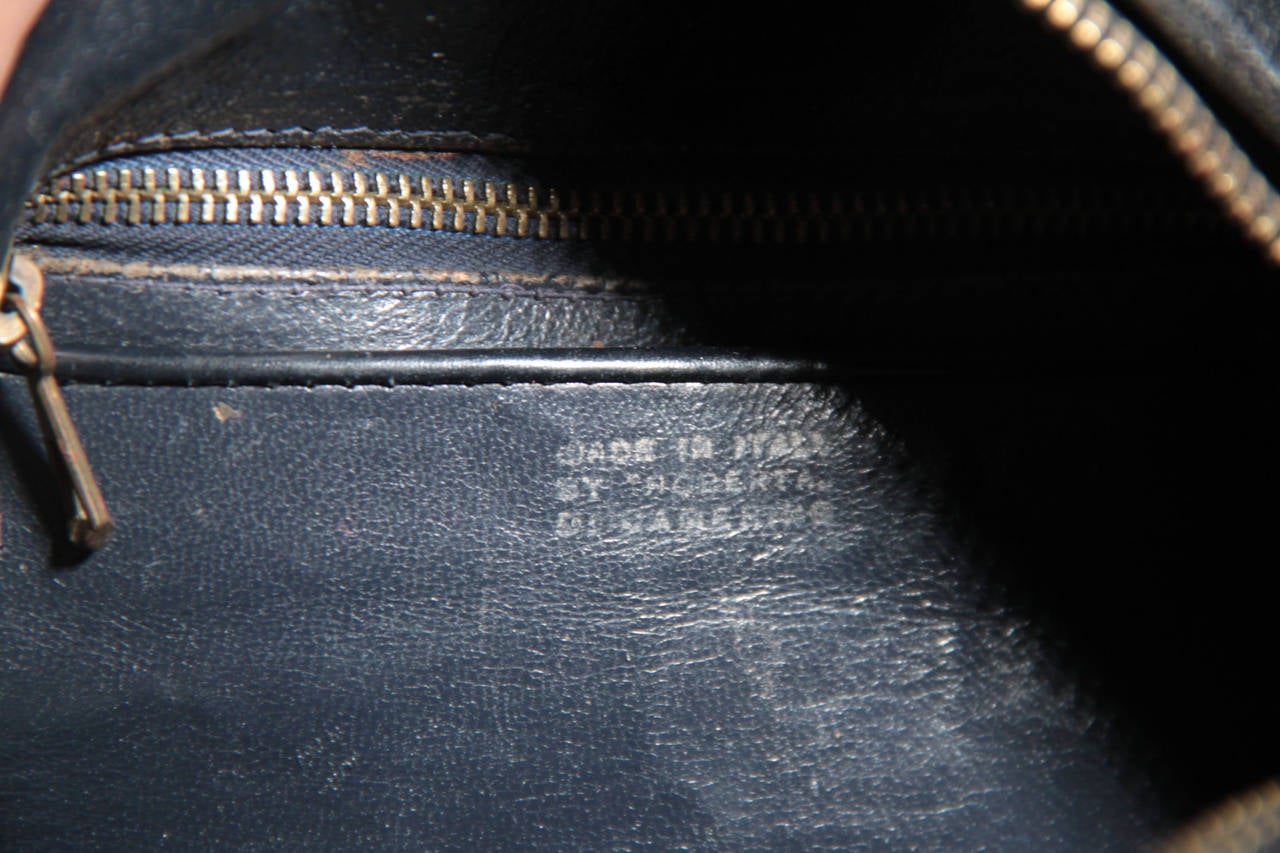 ROBERTA DI CAMERINO Vintage Black Leather HANDBAG Bag  w/ HORSE HEADS 5