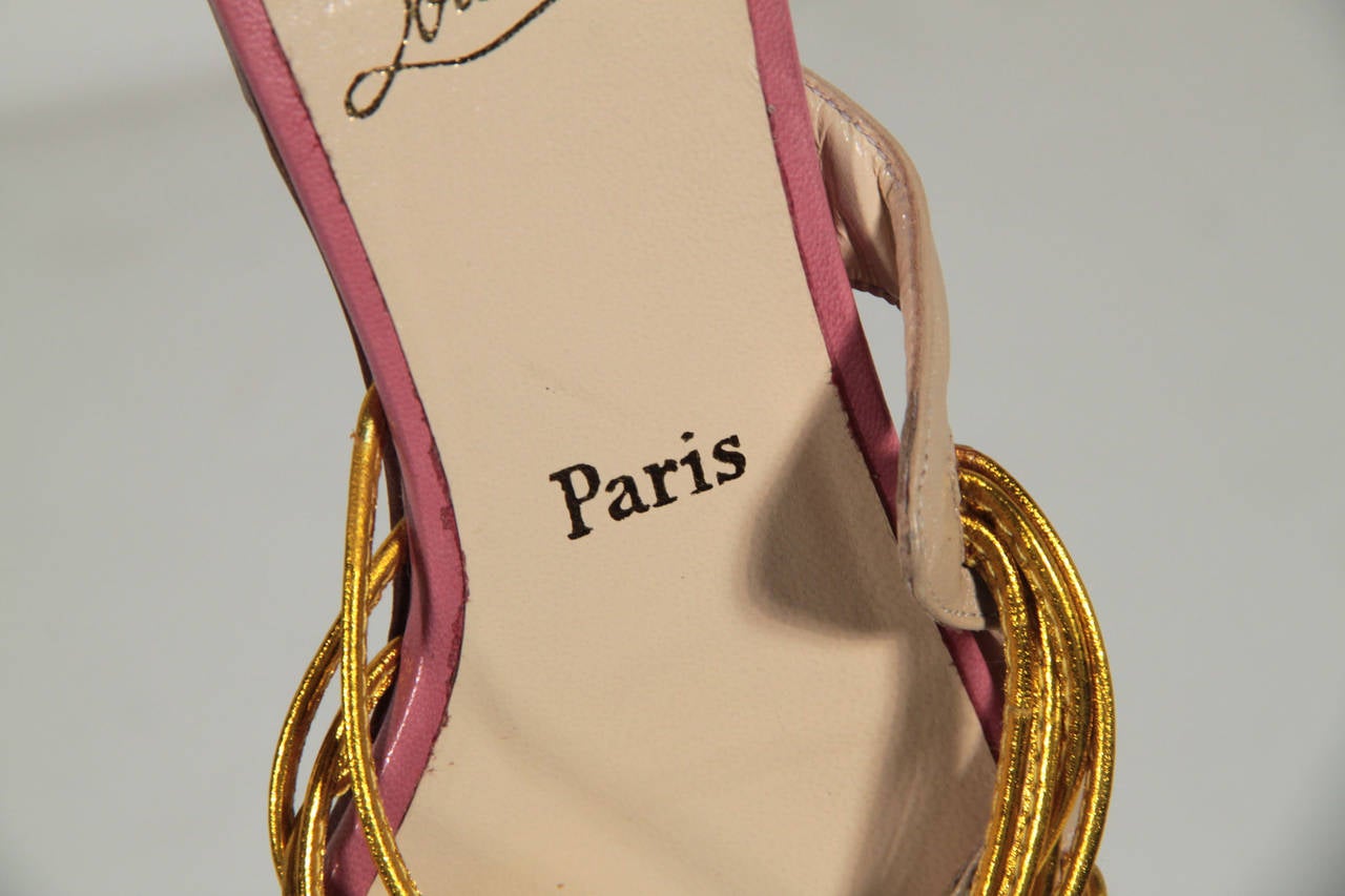 Women's CHRISTIAN LOUBOUTIN Vintage Pink & Gold Leather STRAPPY FLAT SANDALS Sz 39