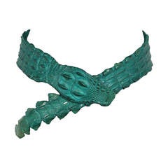 Auth ROBERTO CAVALLI Emerald Green CROCODILE Leather WRAP BELT Size S 2
