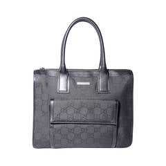 Auth GUCCI Italian Black GG MONOGRAM Canvas TOTE Satchel HANDBAG