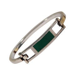 GUCCI VINTAGE Sterling Silver 925 Green Enamel BANGLE Bracelet w/ Case RARE