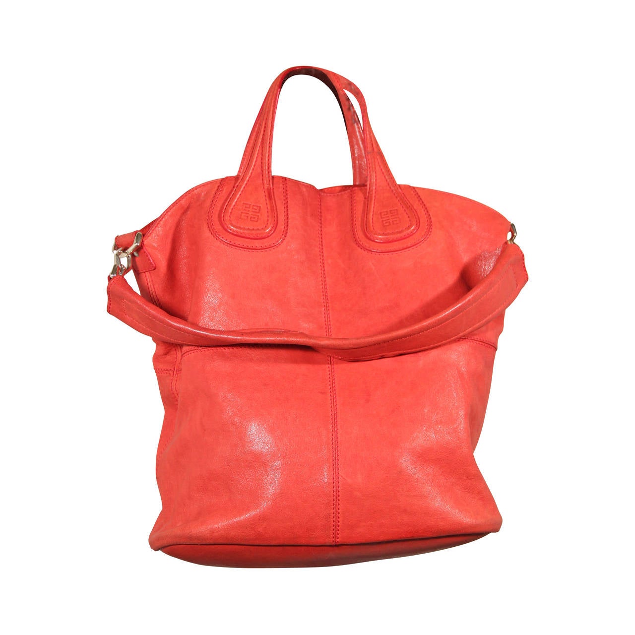 GIVENCHY Red Orange Leather NIGHTINGALE TOTE Large HANDBAG