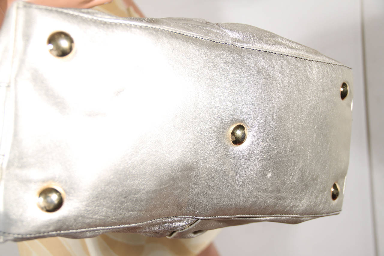 Women's VALENTINO GARAVANI Italian Authentic Silver Tone Leather WOVEN TOTE Bag HANDBAG
