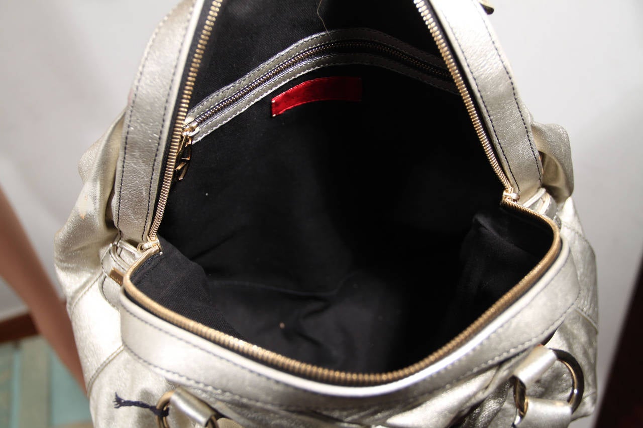 VALENTINO GARAVANI Italian Authentic Silver Tone Leather WOVEN TOTE Bag HANDBAG 1
