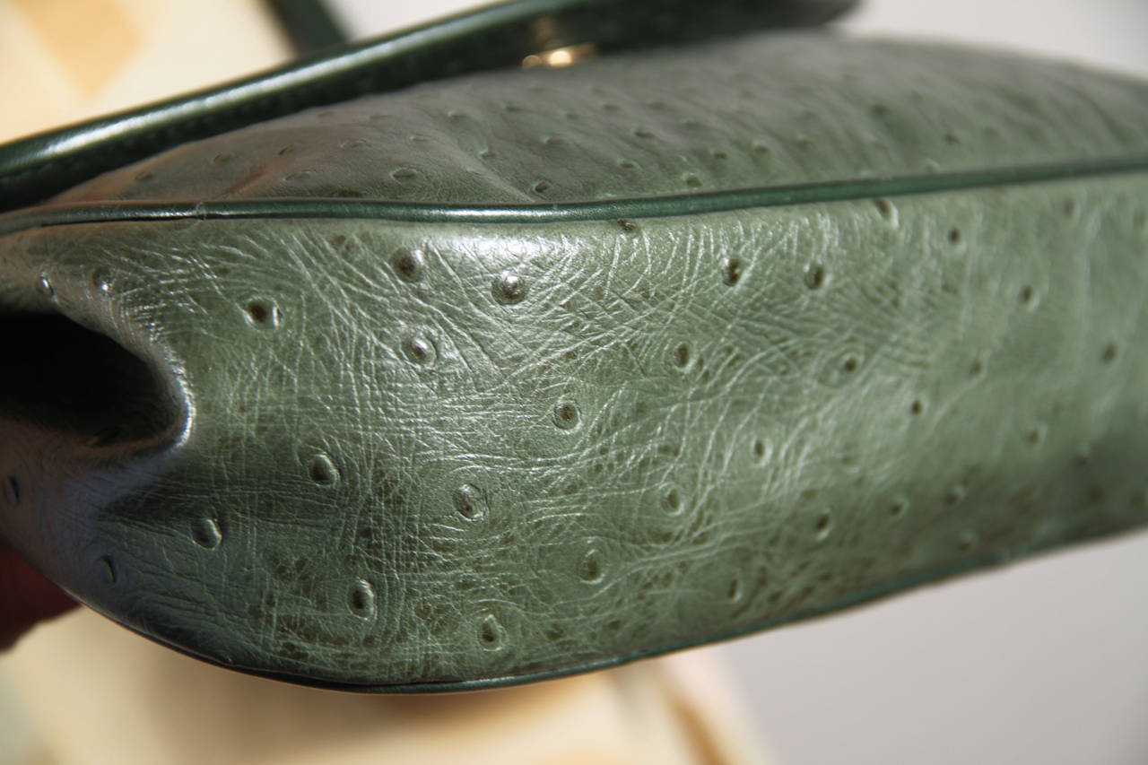 SORELLE FONTANA Vintage Green OSTRICH SKIN Leather SHOULDER BAG 1
