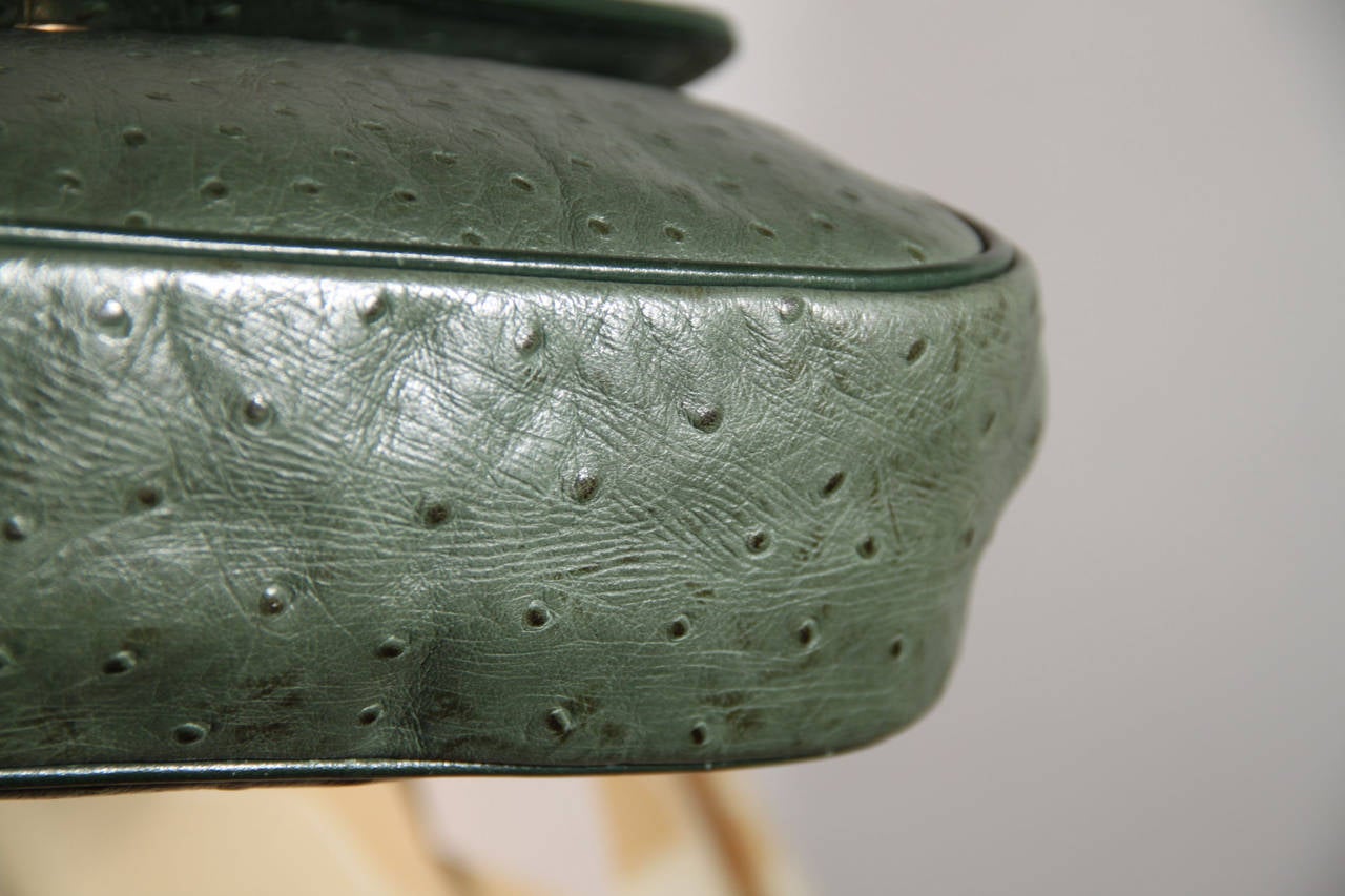 SORELLE FONTANA Vintage Green OSTRICH SKIN Leather SHOULDER BAG 2