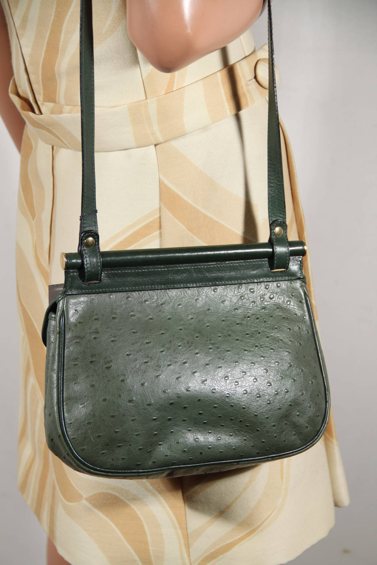 Women's SORELLE FONTANA Vintage Green OSTRICH SKIN Leather SHOULDER BAG