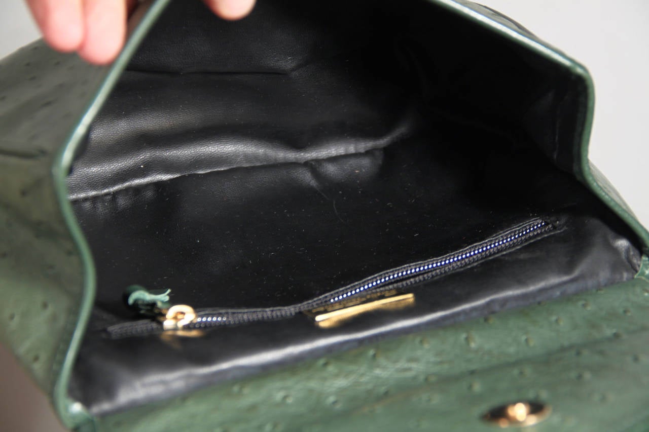 SORELLE FONTANA Vintage Green OSTRICH SKIN Leather SHOULDER BAG 3