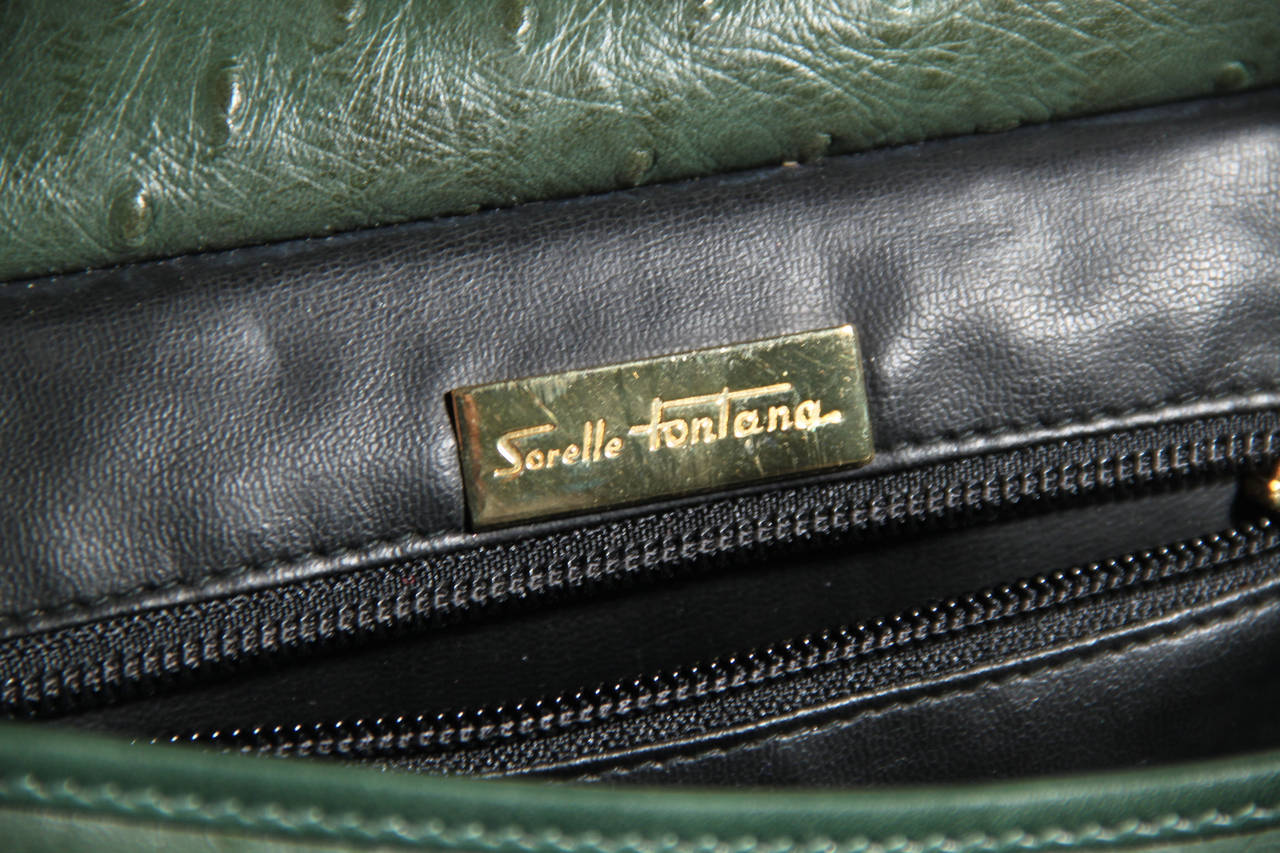 SORELLE FONTANA Vintage Green OSTRICH SKIN Leather SHOULDER BAG 4