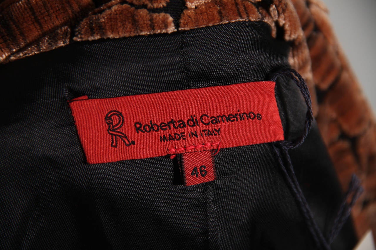ROBERTA DI CAMERINO Tan & Black DEVORE Velvet BLAZER Jacket Sz 46 In Excellent Condition In Rome, Rome