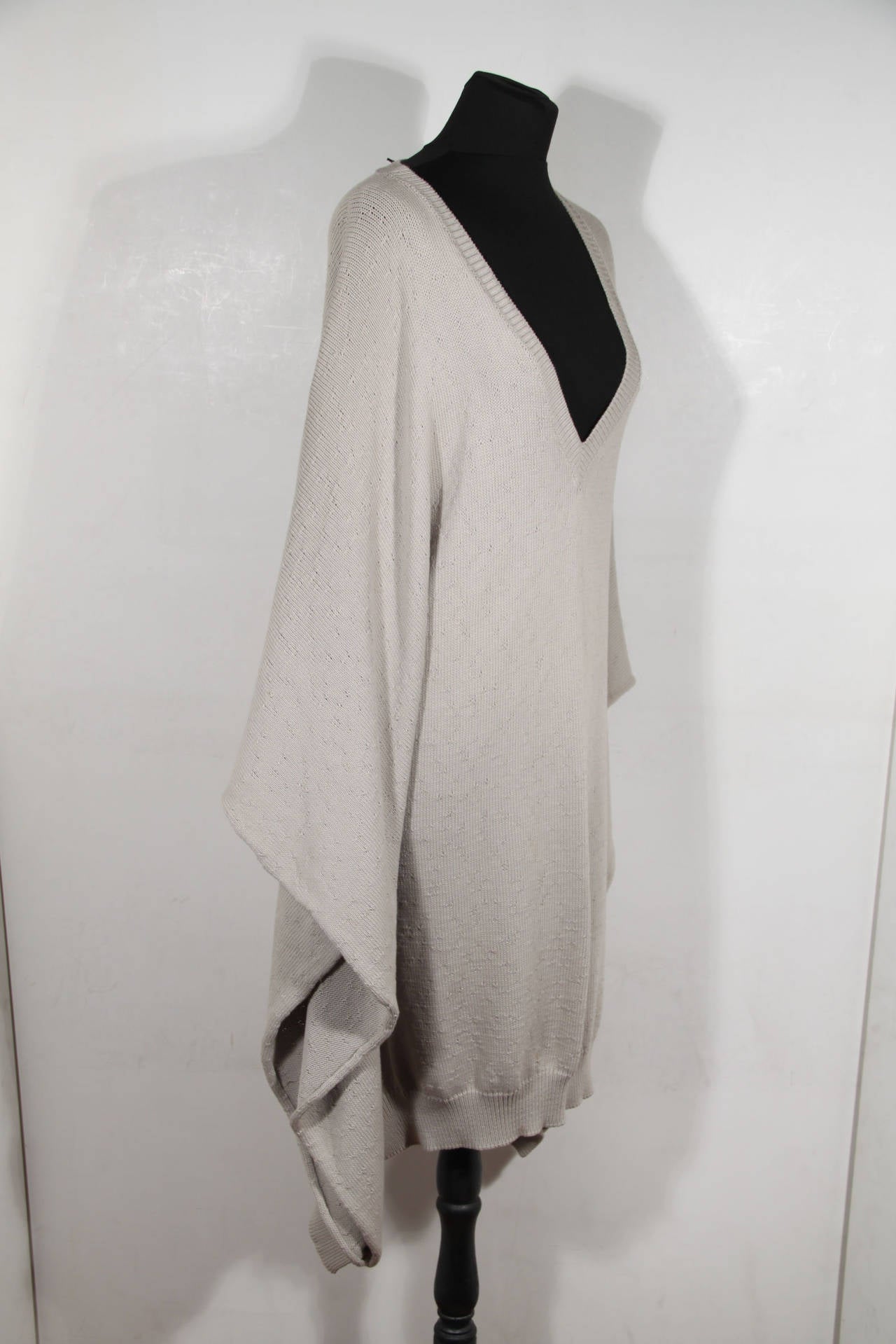MAISON MARTIN MARGIELA Light Gray 100% Cotton KNIT PONCHO Cape 1