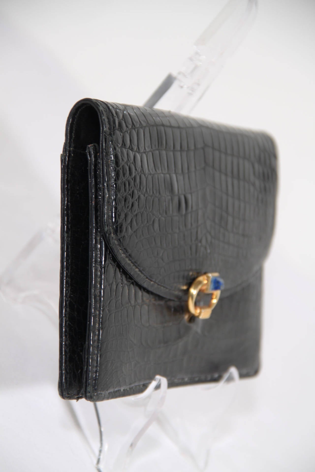 GUCCI VINTAGE Black CROCODILE SKIN Leather CLUTCH Purse HANDBAG at 1stdibs