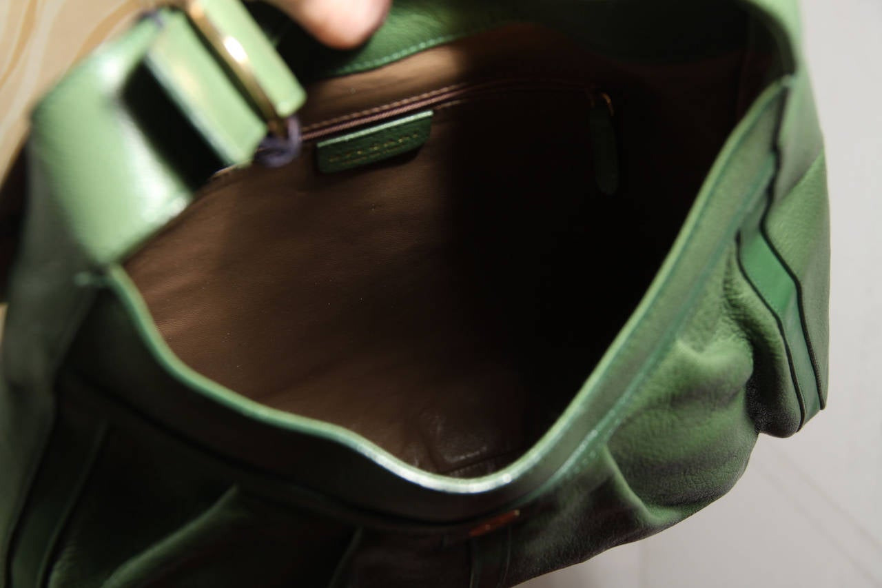 Women's BULGARI BVLGARI Italian Authentic Green Leather CHANDRA BAG Shoulder Bag HOBO