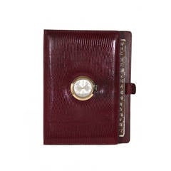 GUCCI VINTAGE Bourgogne peau de lézard couverture de carnet d'adresses avec montre rare