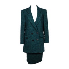 ANDREA ODICINI Italian VINTAGE Green Tweed SUIT Coat & Skirt SET Sz 40 IT