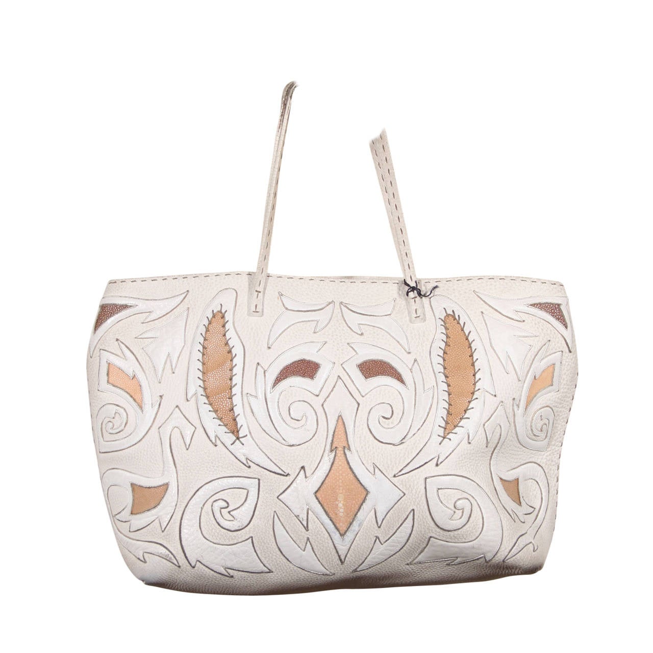 FENDI SELLERIA White Leather & STINGRAY LARGE TOTE Limited Edition