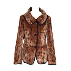 ROBERTA DI CAMERINO Tan & Black DEVORE Velvet BLAZER Jacket Sz 46 9