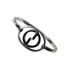 Gucci Authentic Vintage Sterling Silver Bangle Blue Enamel GG Logo Bracelet Rare 6