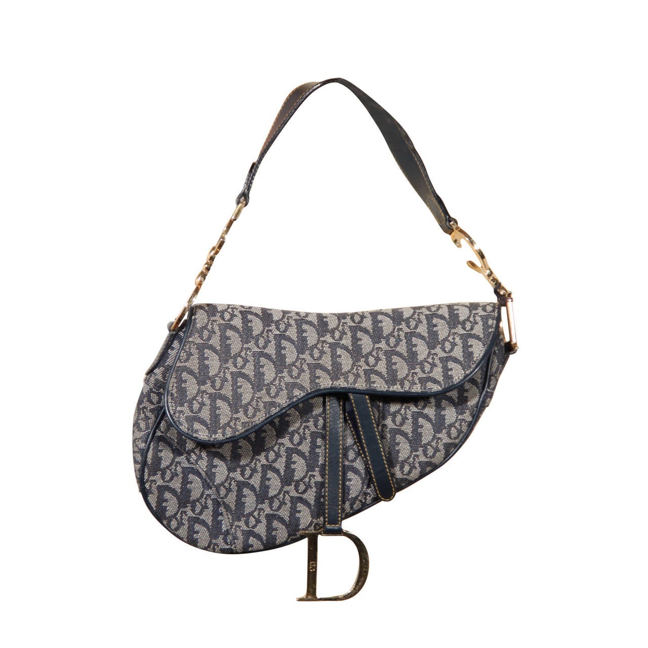 Dior Authentic Blue Logo Canvas Saddle Bag Shoulder Dior Authentic Blue Logo Canvas Saddle Bag Shoulder Handbag For