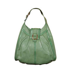 BULGARI BVLGARI Italian Authentic Green Leather CHANDRA BAG Shoulder Bag HOBO