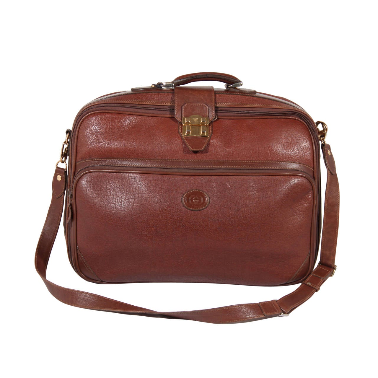 GUCCI Italian vintage Brown Leather CABIN SIZE SUITCASE Travel bag w/ Strap at 1stdibs