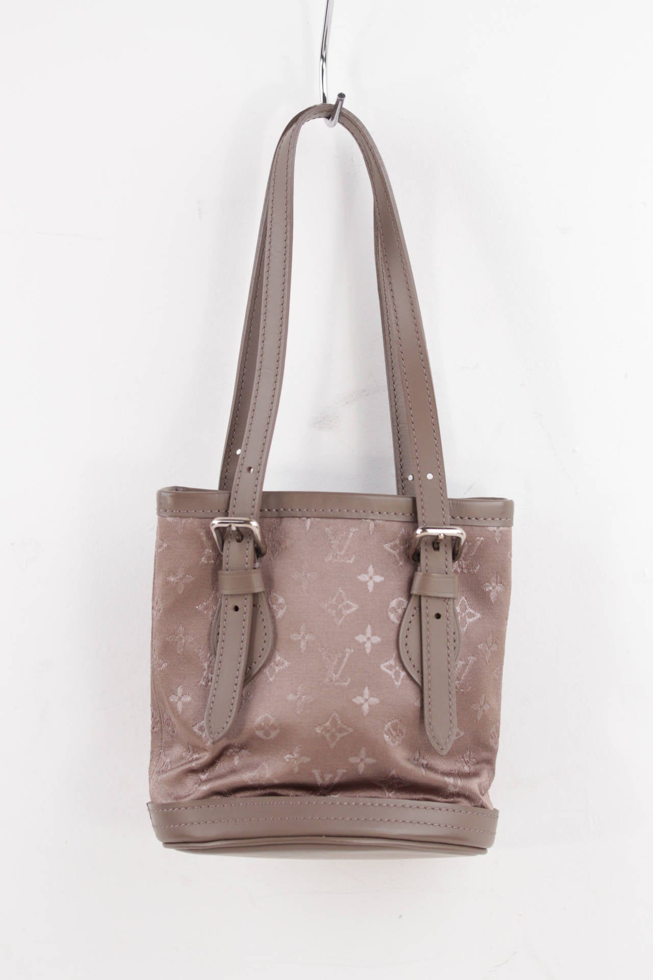 LOUIS VUITTON Taupe MONOGRAM SATIN Micro MINI BUCKET BAG Little Handbag PURSE SA For Sale at 1stdibs