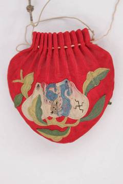 ANTIQUE CHINESE Red Embroidered Silk SCENT PURSE BAG 19th Century POUCH Ch'ing