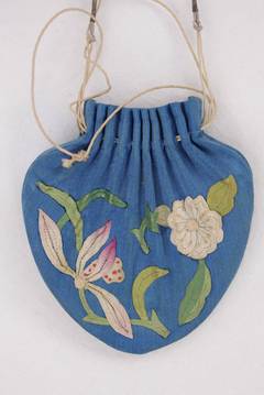 ANTIQUE CHINESE Blue Embroidered Silk SCENT PURSE BAG 19th Century POUCH Ch'ing