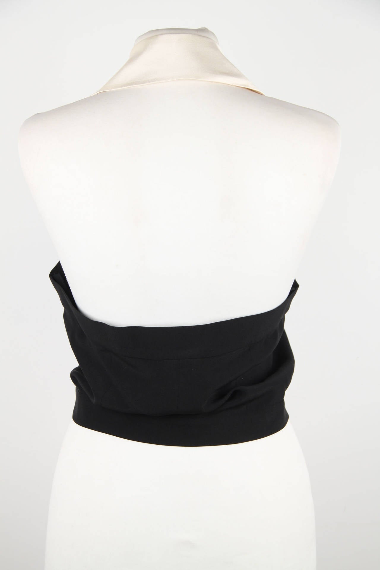 CHANEL BOUTIQUE Vintage Black Silk RUFFLED Cropped TOP w/ Sequins Sz 38 2