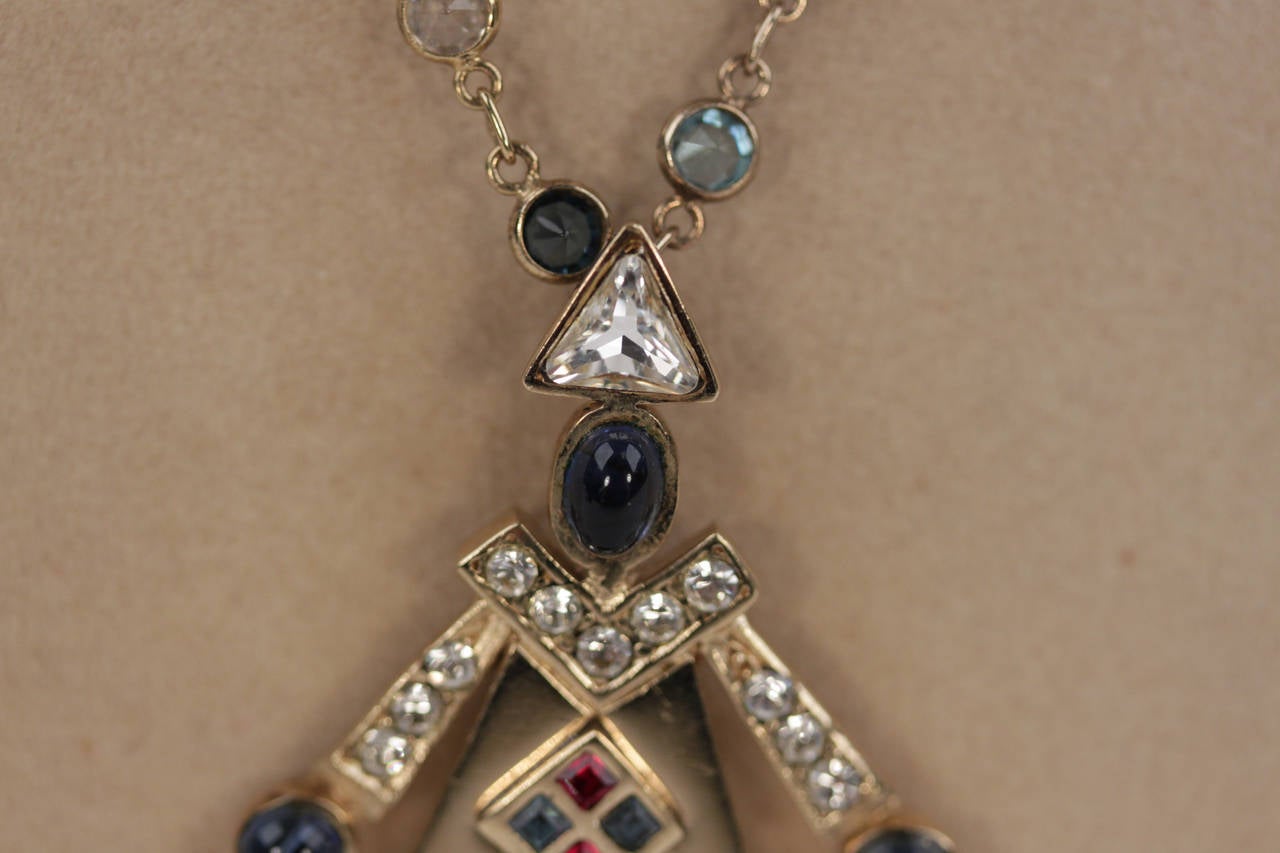 Rhinestones Silver Necklace with Figure Pendant In Excellent Condition In Rome, Rome