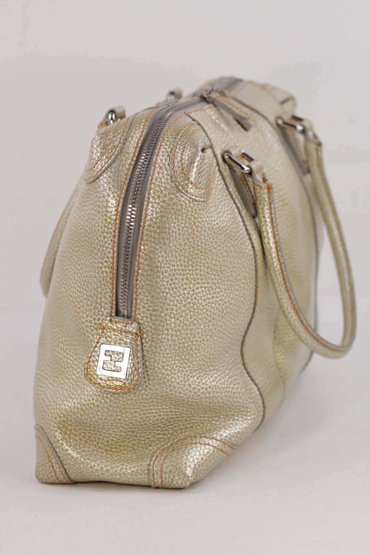 Beige FENDI Italian Golden Pebbled Leather B MIX TOTE Large Handbag SATCHEL