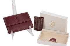 MUST de CARTIER PARIS Vintage Burgundy Leather WALLET Coin Purse w/ Box AO