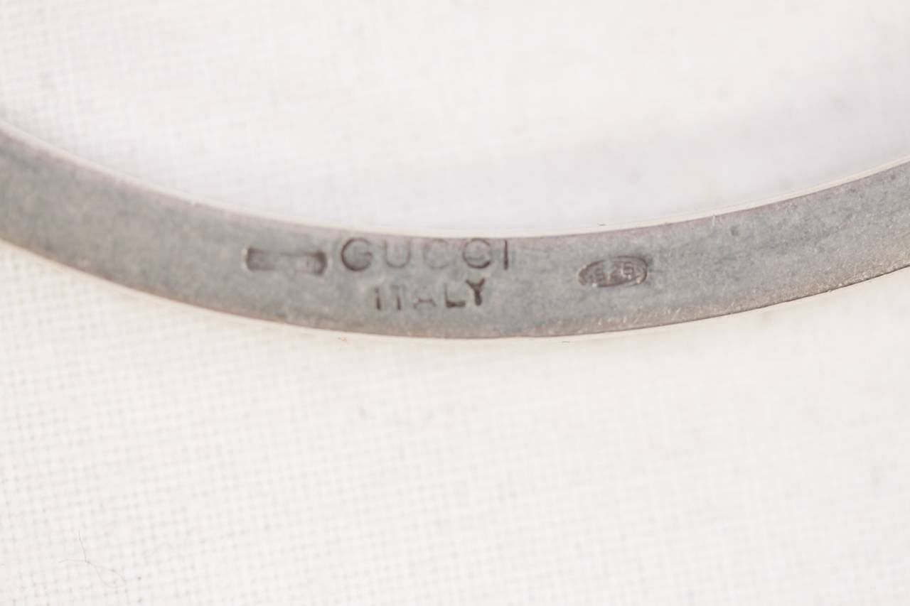 Women's GUCCI VINTAGE Sterling Silver 925 Green Enamel BANGLE Bracelet w/ Case RARE
