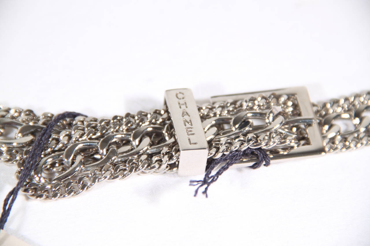 CHANEL Silver metal TRIPLE ROW CHAIN BELT Chain Link BUCKLE In Excellent Condition In Rome, Rome